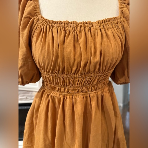 Elegant Puff Sleeve Blouse or mini dress  in Warm Ochre - Picture 4 of 8